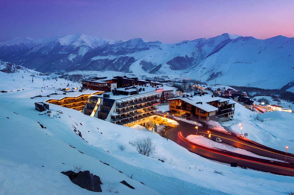 A breathtaking view of a ski resort covered in layers of snow in the Poconos