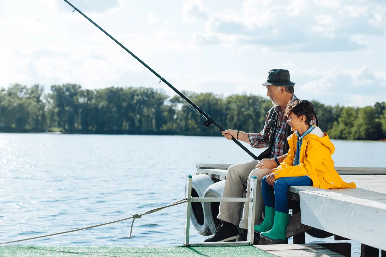 Fishing in Lake Harmony with a grandfather and grandson