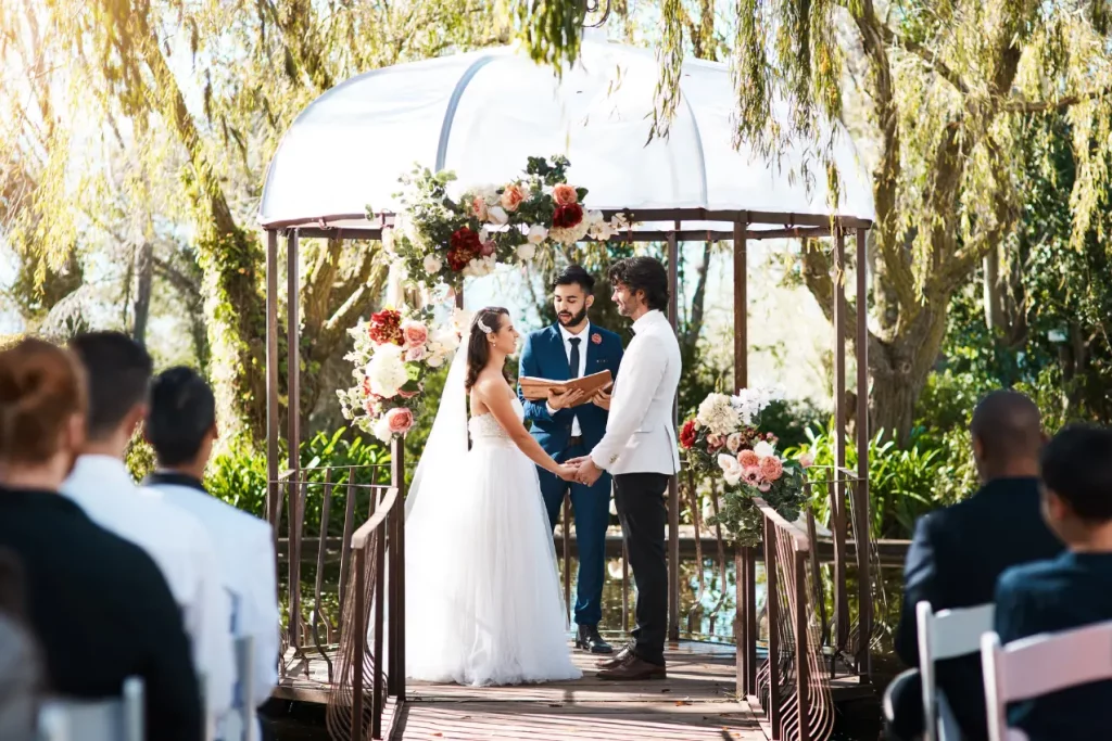 Happy bride & groom at a stylish wedding venue in poconos