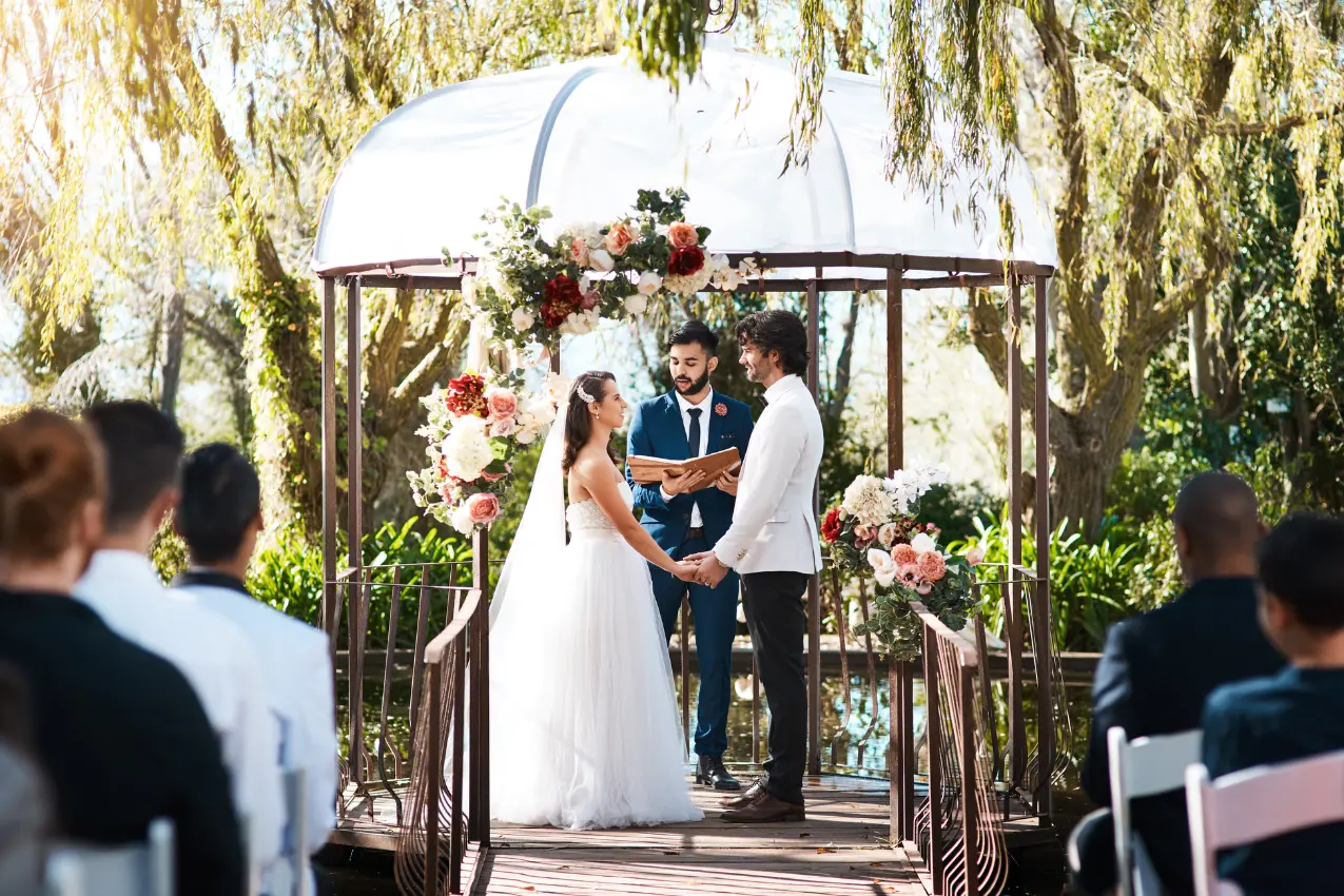 Happy bride & groom at a stylish wedding venue in poconos